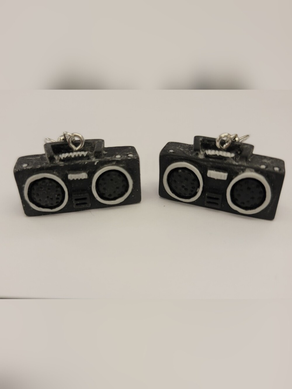 Boom Box Charm Earrings in Black and White